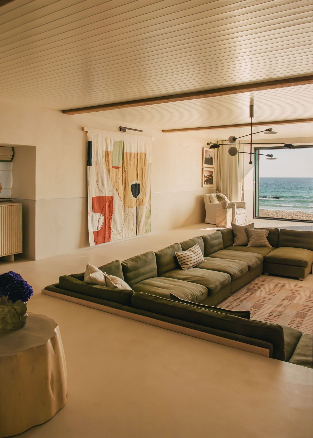 Sunken sitting area facing the beach in the beachfront duplex