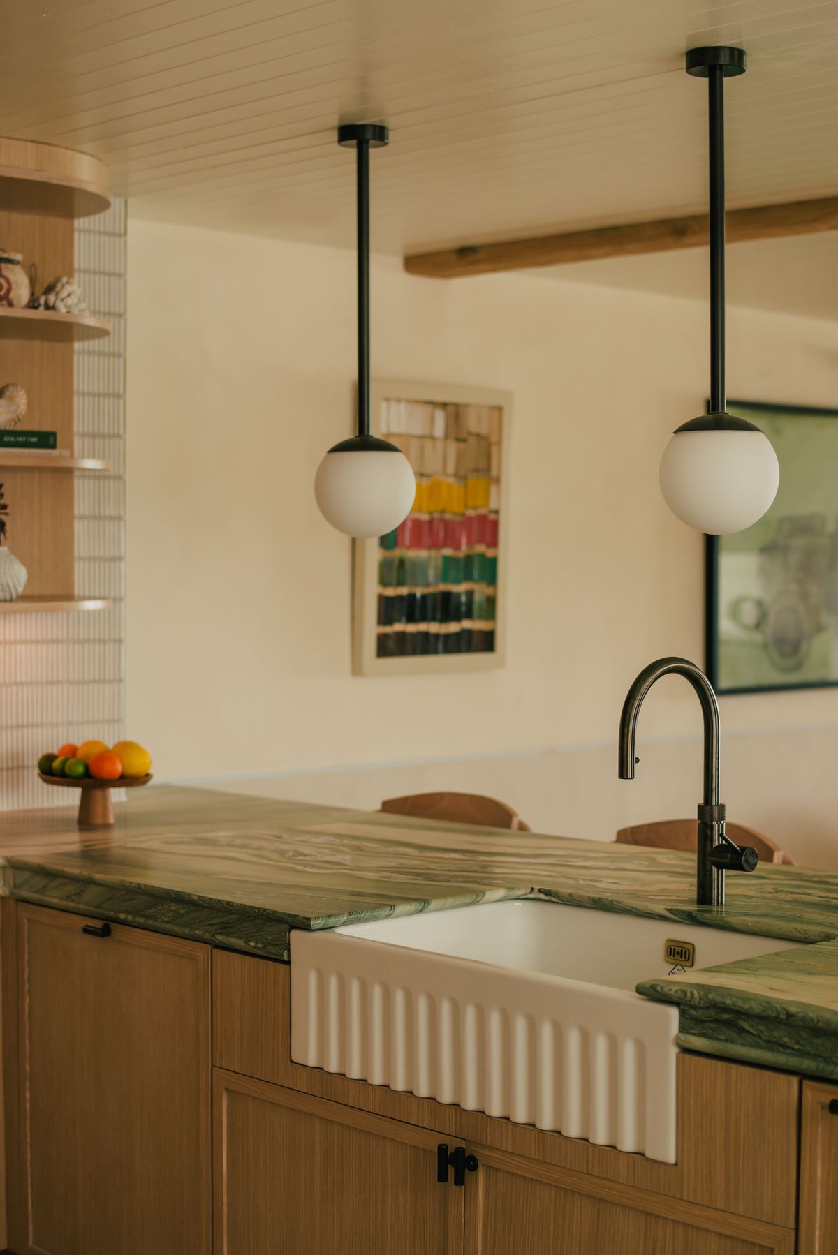 Green marble sink and butler's tap