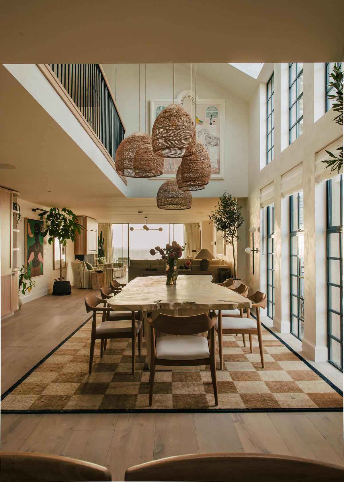 Dining table on a chequerboard floor