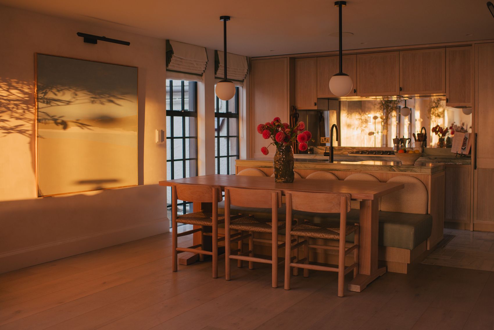 Kitchen and bar at dusk