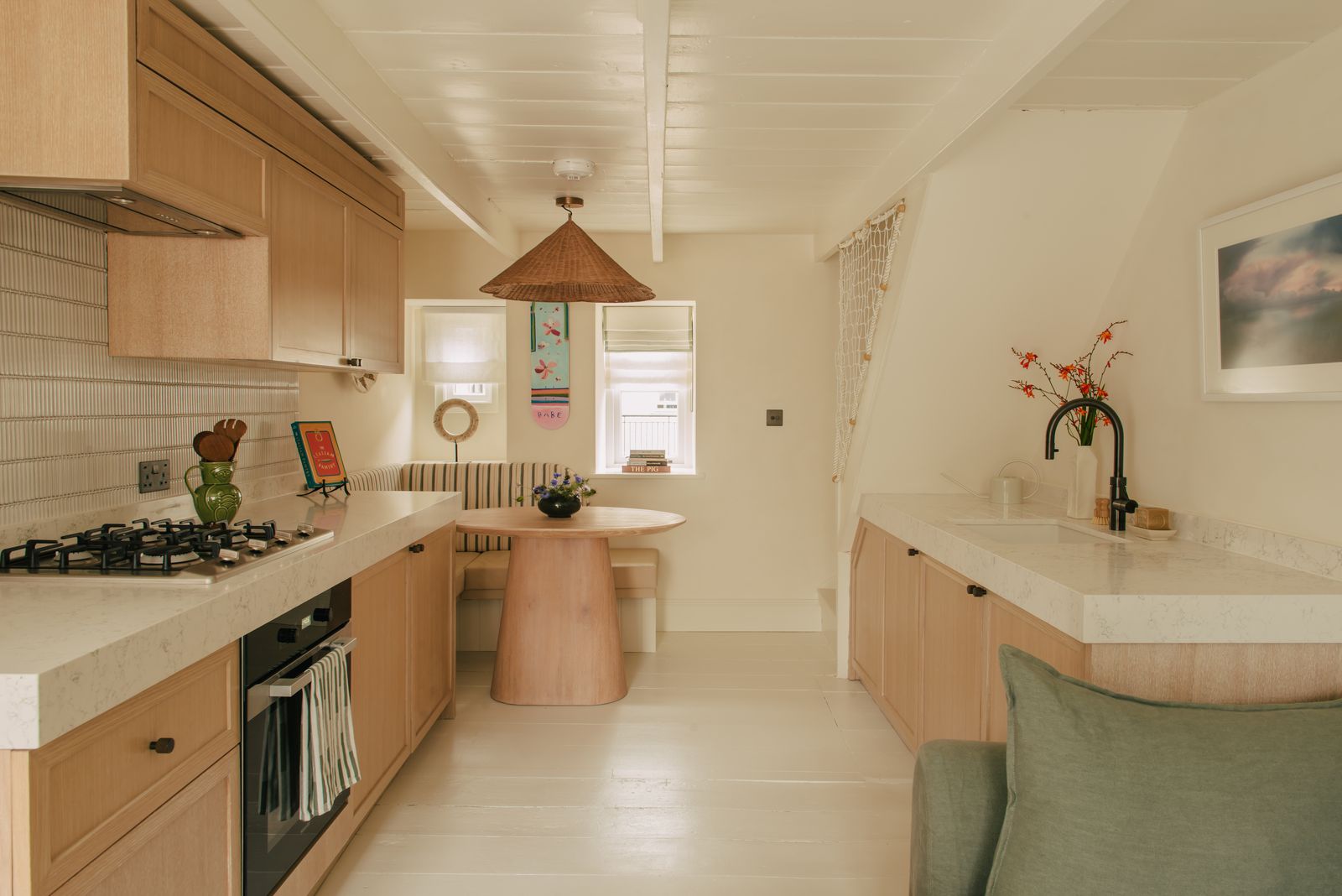 Kitchen and living space in the Cozy Cottage